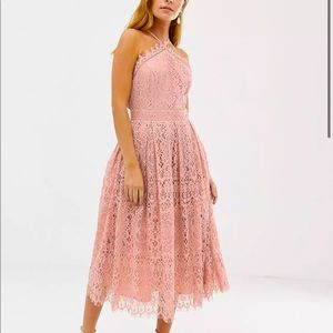 ASOS petite lace midi dress with pinky bodice
